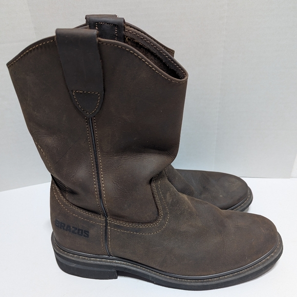 Brazos Cowboy Boots Mens 9 M Brown Leather Western Work Casual B9703 - Picture 1 of 8